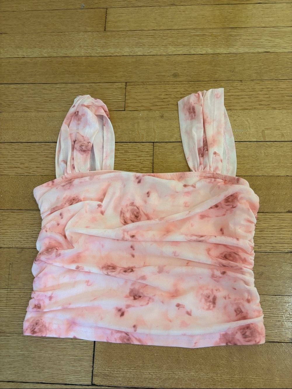 SHEIN Pink Floral Ruched Tank Top